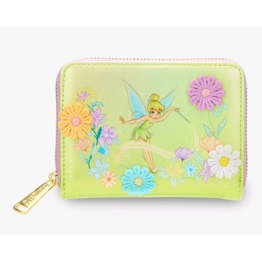 NEW Loungefly Disney‎ Peter Pan Tinker Bell 3D Flowers Iridescent Wallet